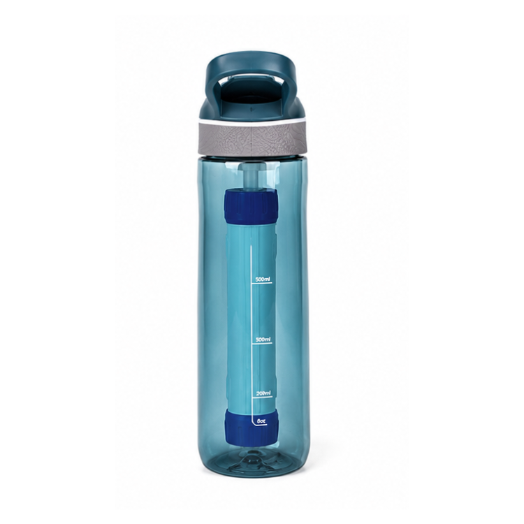 Survival bottle with filter water