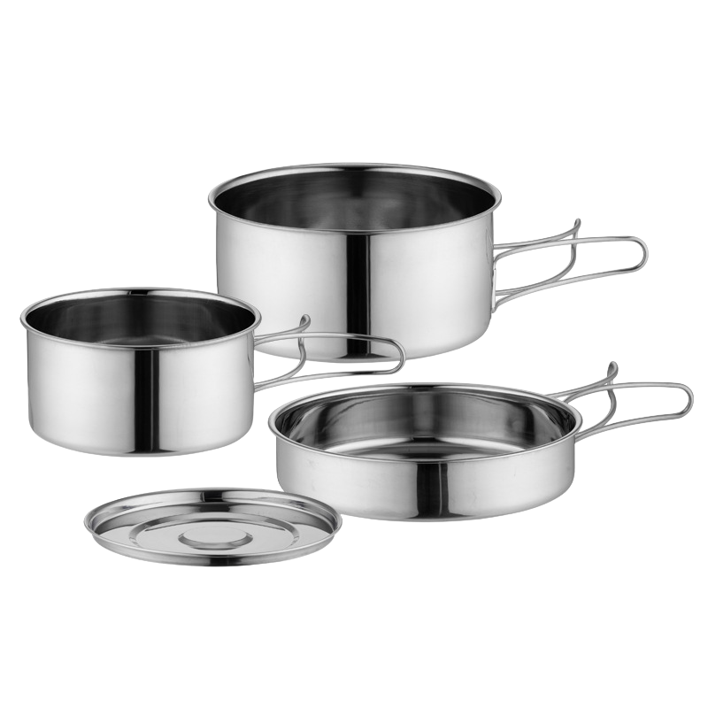 Stainless steel camping pots and pans