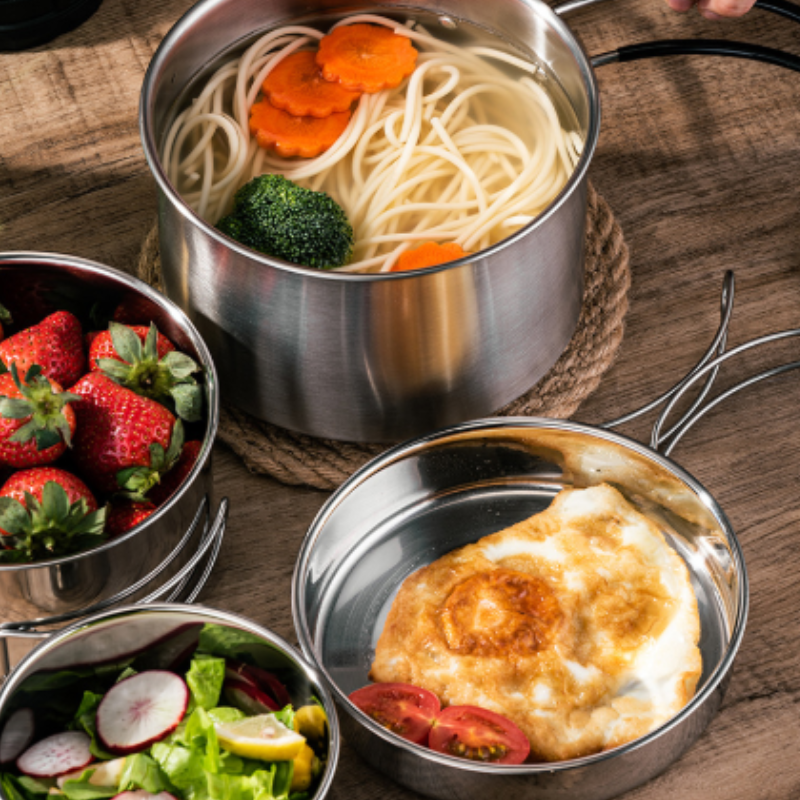 Stainless steel camping pots and pans
