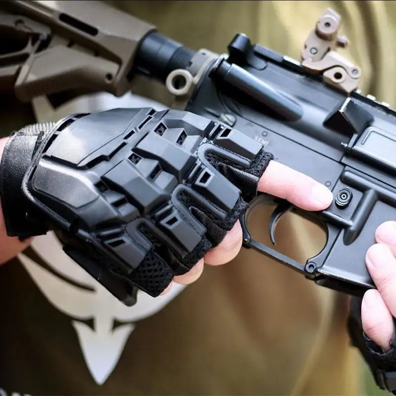 Black Tactical Fingerless Gloves