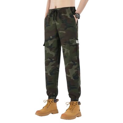 Camo cargo pants with drawstring