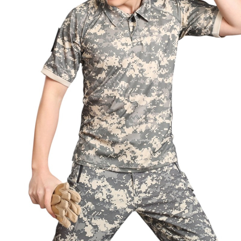 Camo polo shirt with velcro patch