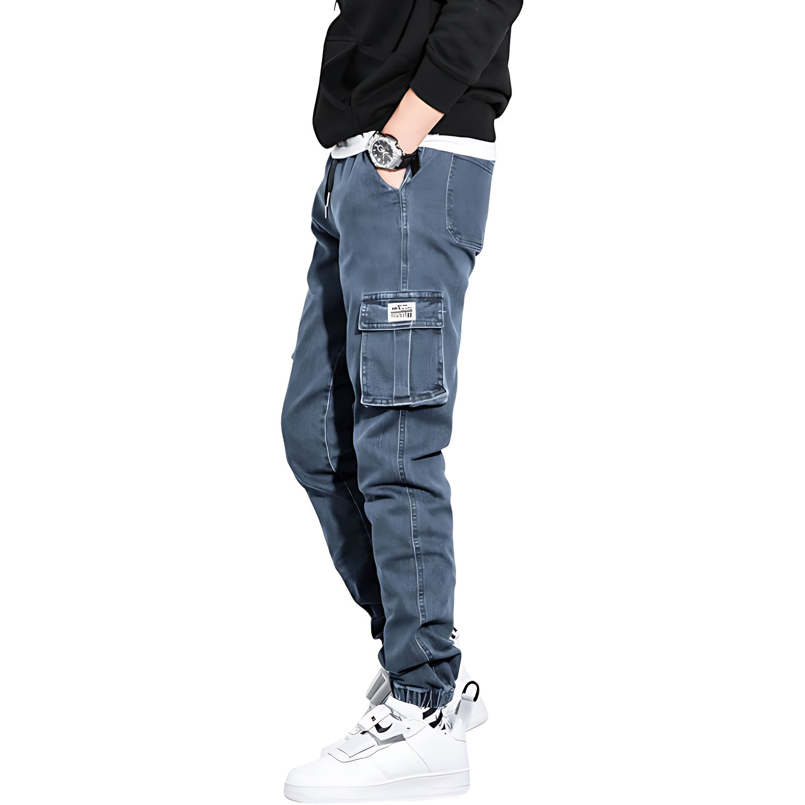 Denim combat trousers