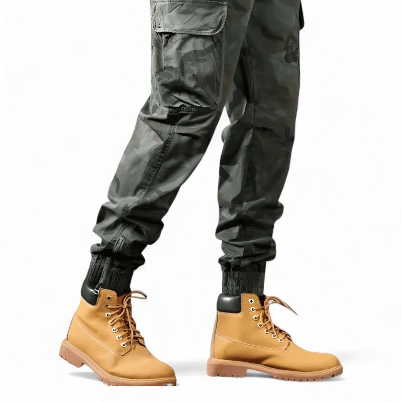 Grey camouflage trousers