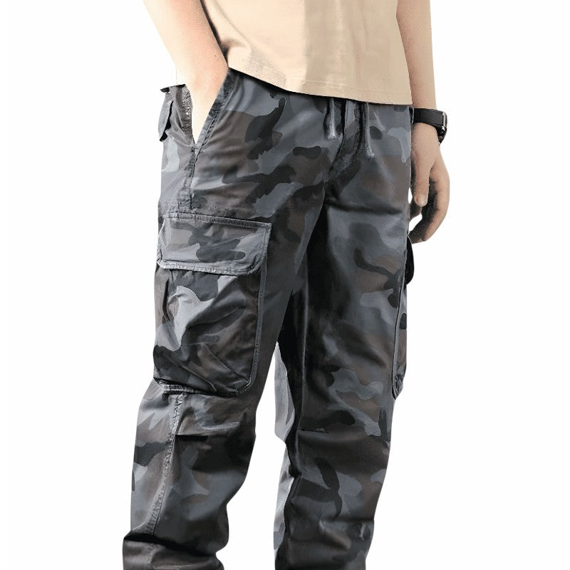 Grey camouflage trousers