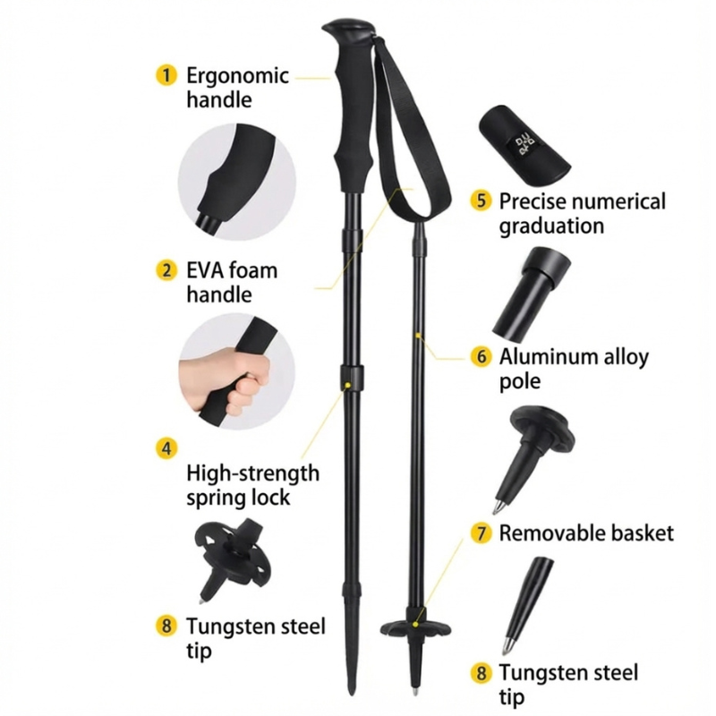 Retractable hiking trekking stick pole