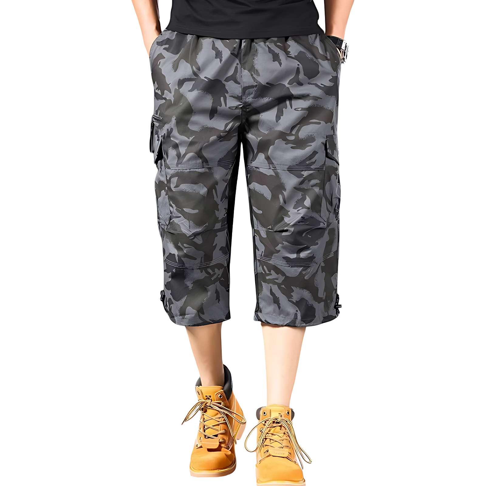 Mens Black Cargo Below The Knee Shorts