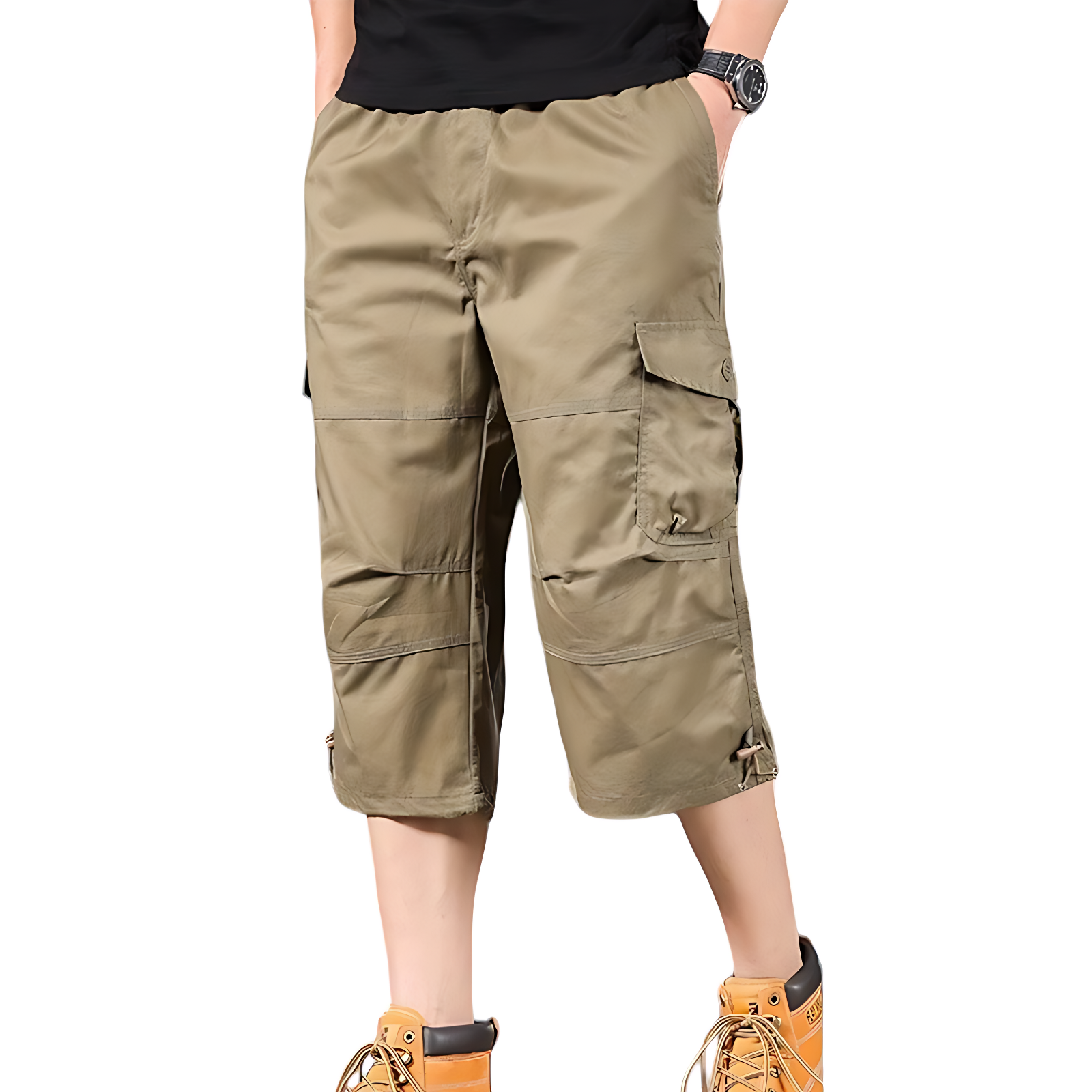 Mens Black Cargo Below The Knee Shorts