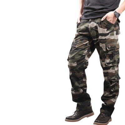 Military camo eight-pocket cargo pants