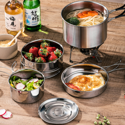 Stainless steel camping pots and pans