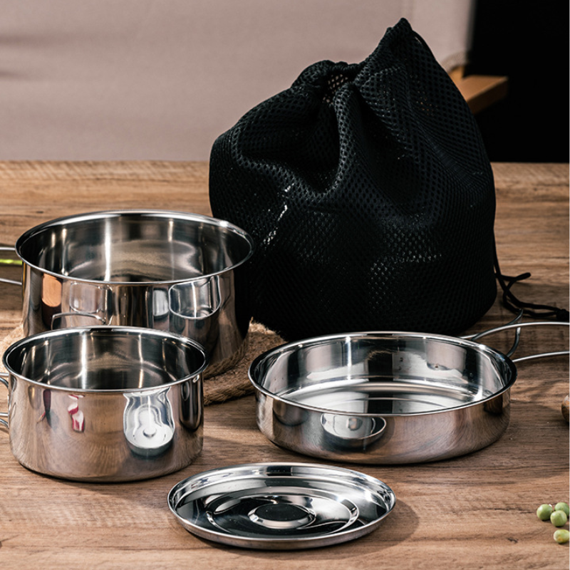 Stainless steel camping pots and pans