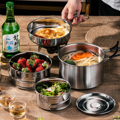 Stainless steel camping pots and pans