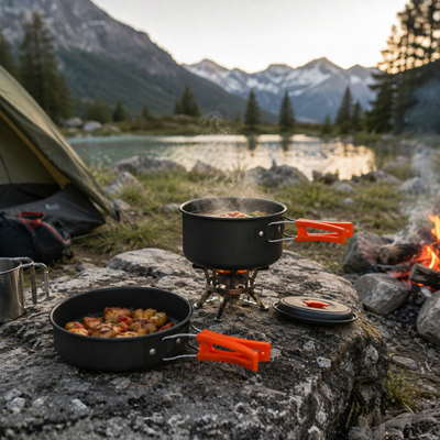 Camping pots and pans set