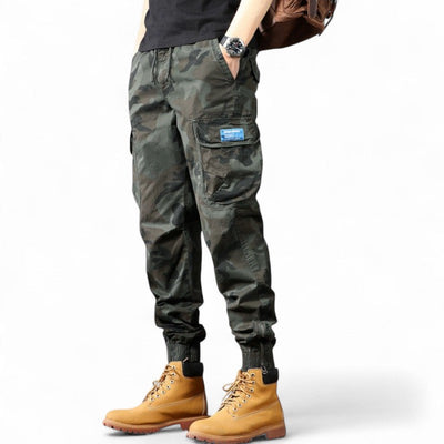 Grey camouflage trousers
