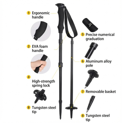 Retractable hiking trekking stick pole